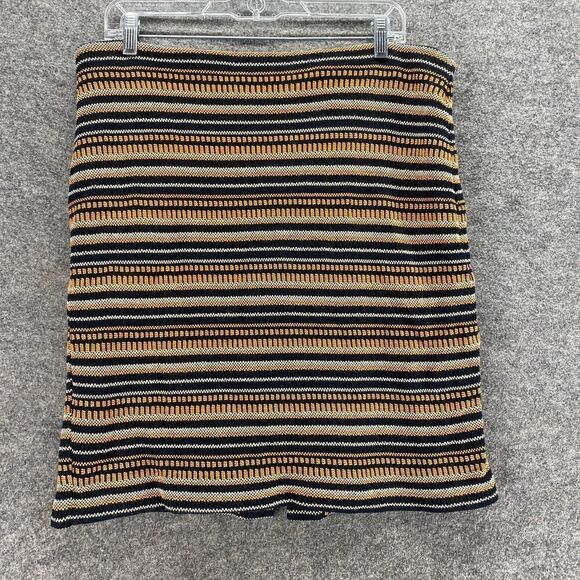 Doncaster Dresses & Skirts - Doncaster Skirt Women 16 Plus Black Striped A-Line Midi Zipper Cotton Mid Rise